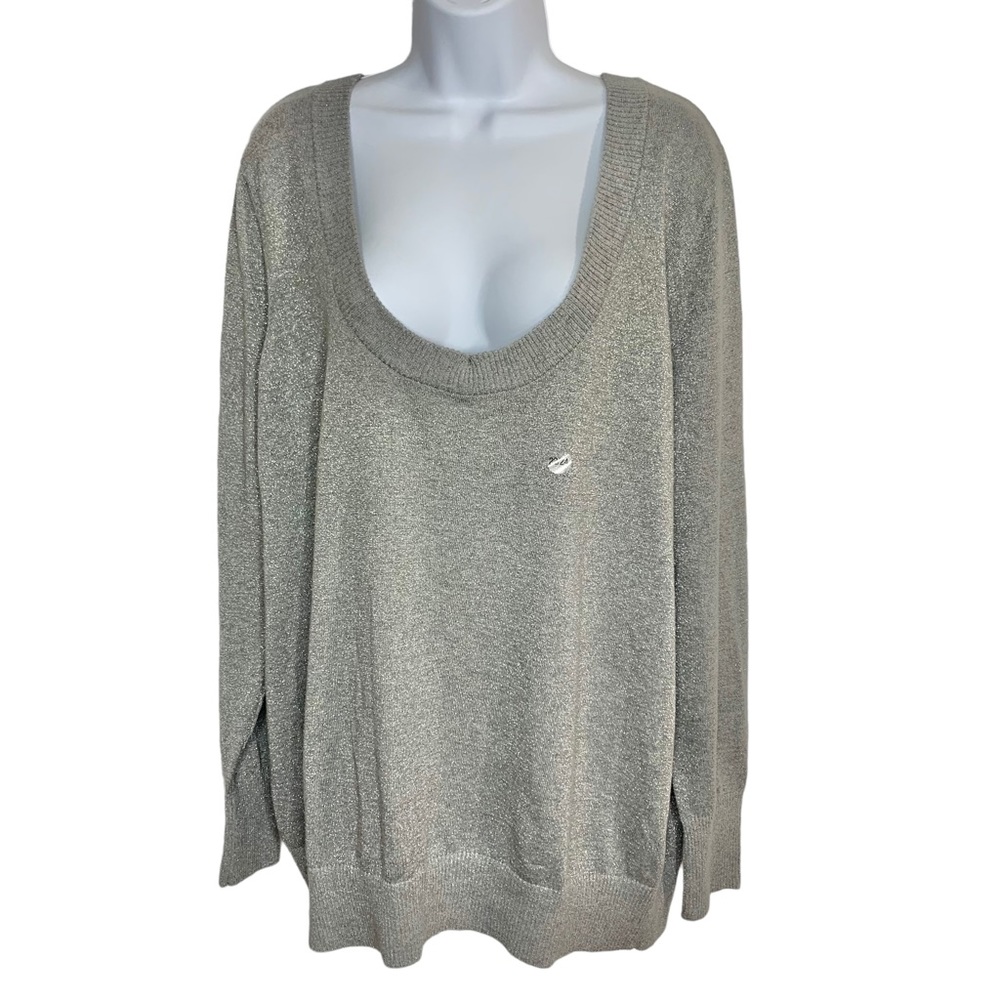 LANE BRYANT Silver Metallic V Neck Button Cuff Sweater Sz 22/24